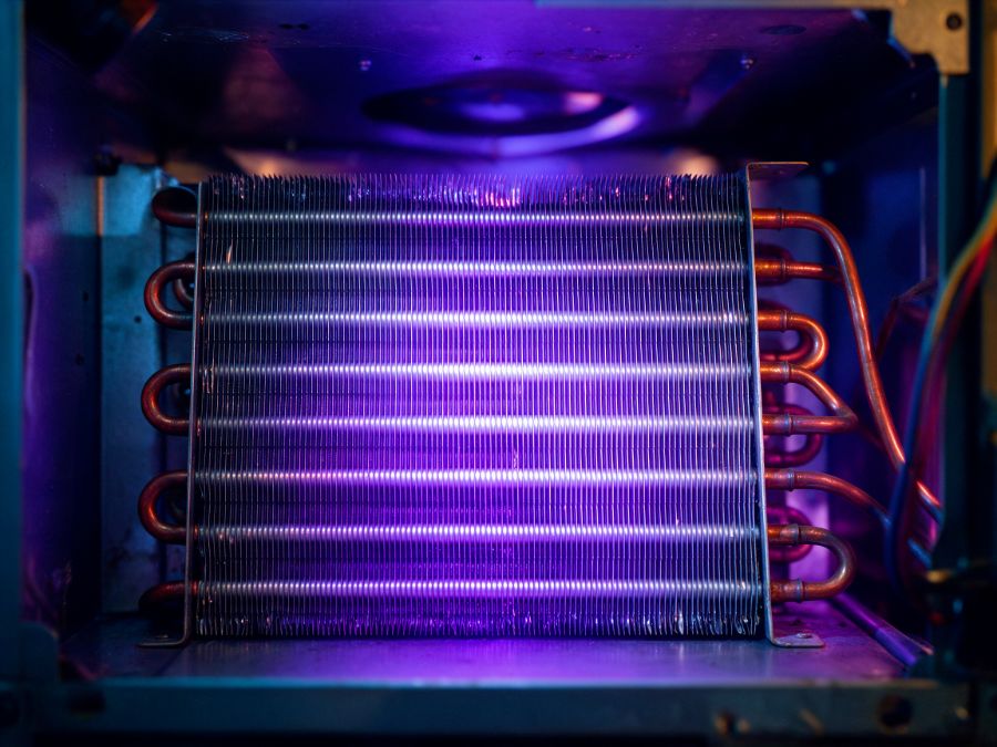 The same coil, clean and glowing under a UV light